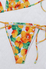 Floral Print Tie Up Bikini Two - Piece Set - Yellow