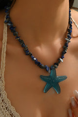 Boho Style Natural Stones Plastic Starfish Pendant Beaded Necklace