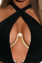Floral Pearls Decor Rhinestone Body Chain - Gold