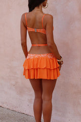 Jacquard Cutout Open Back Tiered Hem Slip Mini Dresses - Orange