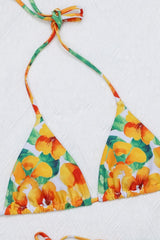 Floral Print Tie Up Bikini Two - Piece Set - Yellow