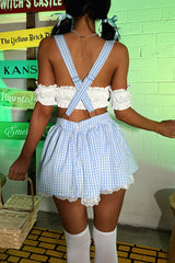 Frilled Crop Top Plaid Print Suspender Mini Skirt 2pcs Set - Blue