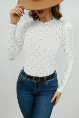 Round Neck Eyelet Long Sleeve Top