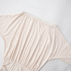 Off Shoulder Batwing Sleeve Ruched Bodycon Plain Mini Dresses - Beige