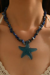 Boho Style Natural Stones Plastic Starfish Pendant Beaded Necklace