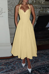 Halter Neck Corset Design Solid Color A - Line Midi Dresses - Yellow