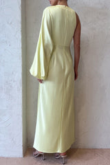 Satin One Shoulder Long Sleeve Slim Elegant Formal Party Midi Dresses