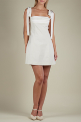 Sleeveless Tie Up Ruched A - Line Mini Dresses - White