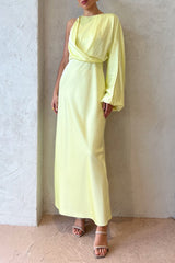 Satin One Shoulder Long Sleeve Slim Elegant Formal Party Midi Dresses