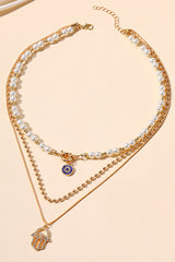 Devil's Eye Pendants Pearls Alloy Layered Necklace - Gold