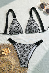 Floral Pattern Cami Bikini Top Swimsuit Two - Piece Set - Black