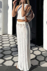 Frayed Knit Top and Skirt Set