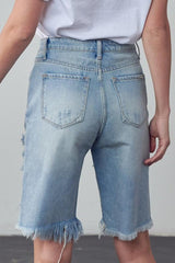 Zerrissene Bermuda-Jeansshorts mit hohem Bund