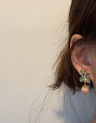 Y2K Cute Pink Strawberry Green Leaf Earrings