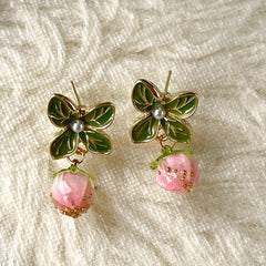 Y2K Cute Pink Strawberry Green Leaf Earrings