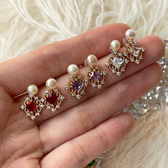 Natürliche Perle zierliche Ohrstecker Rubin Amethyst Kristall Ohrringe