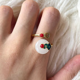 Kreativer Unisex-Cocktailring aus Naturjade und Gold