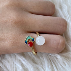 Anillo de cóctel multicolor de jade con energía curativa
