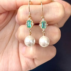 Ivory Pearl Aqua Green Drop Earrings