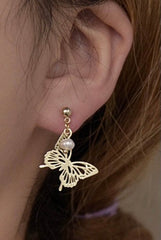 Pendientes llamativos de mariposa con encaje dorado