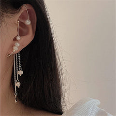 Pendientes colgantes de perla sin perforar de estilo bohemio