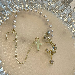 Stunning Crescent Moon Dangle Tassel Ear Wrap Cuff