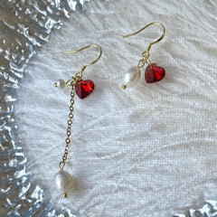 Pendientes románticos hechos a mano con forma de corazón de rubí rojo