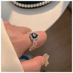 Anillo de perlas de doble capa hecho a mano