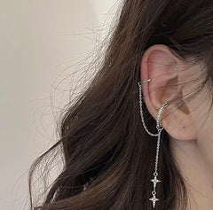 Pendientes de puño con estrella del norte de plata sin perforaciones