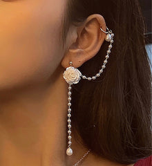 White Rose Ear Climber Wrap Cuff