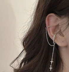 Pendientes de puño con estrella del norte de plata sin perforaciones