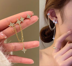 Pendiente trepador colgante con forma de estrella de Golden North