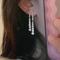 Pendientes colgantes de cristal con perlas de doble capa