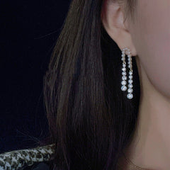 Pendientes colgantes de cristal con perlas de doble capa