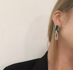 Kreative Silbernadel Smaragdgrüne Edelstein Ohrringe