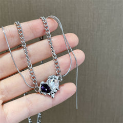 Collar con colgante de corazón morado de varias capas
