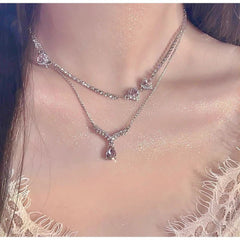 Funkelnde süße Mädchen rosa Herz Charm Anhänger Halskette