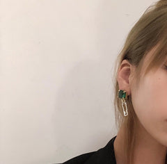 Kreative Silbernadel Smaragdgrüne Edelstein Ohrringe