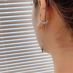 Pendientes de puño con estrella del norte de plata sin perforaciones