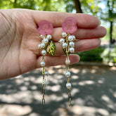 Pendientes de flores rosas de Bohemia hechos a mano