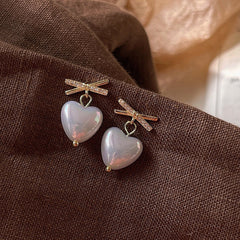 Romantic White Pearl Heart Chunky Stud Earrings