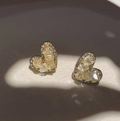 Lemon Quartz Yellow Raw Crystal Stud Earrings