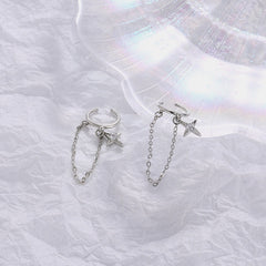 Pendientes colgantes celestiales con estrellas plateadas que no se pueden perforar