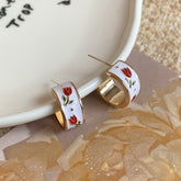 Vintage Style Red Rose Flower Hoop Earrings
