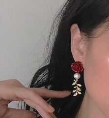 Valentine Princess Red Rose Wreath Earrings