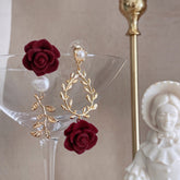 Valentine Princess Red Rose Wreath Earrings
