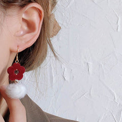 Red Velvet Rose Flower Earrings