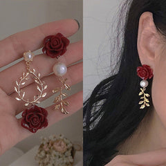 Valentine Princess Red Rose Wreath Earrings