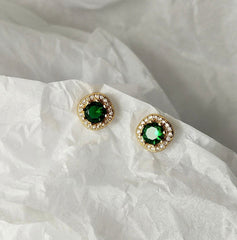Minimalist Emerald Green Stud Earrings