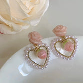 Rose Hoop Romantic Heart Strawberry Earrings
